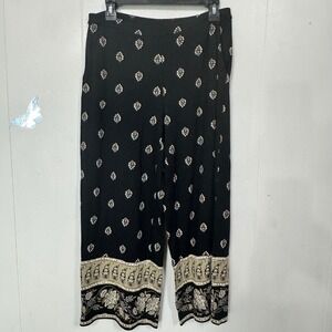 J. Jill Wearever Collection Full Leg Cropped Pants Black Floral Size Small